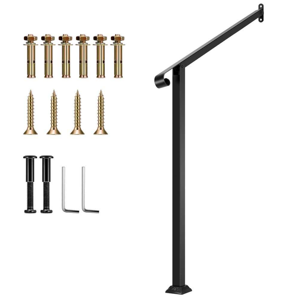 VIVOSUN 2 Step Wrought Mattle Iron Stair Handrail with Single Curved End