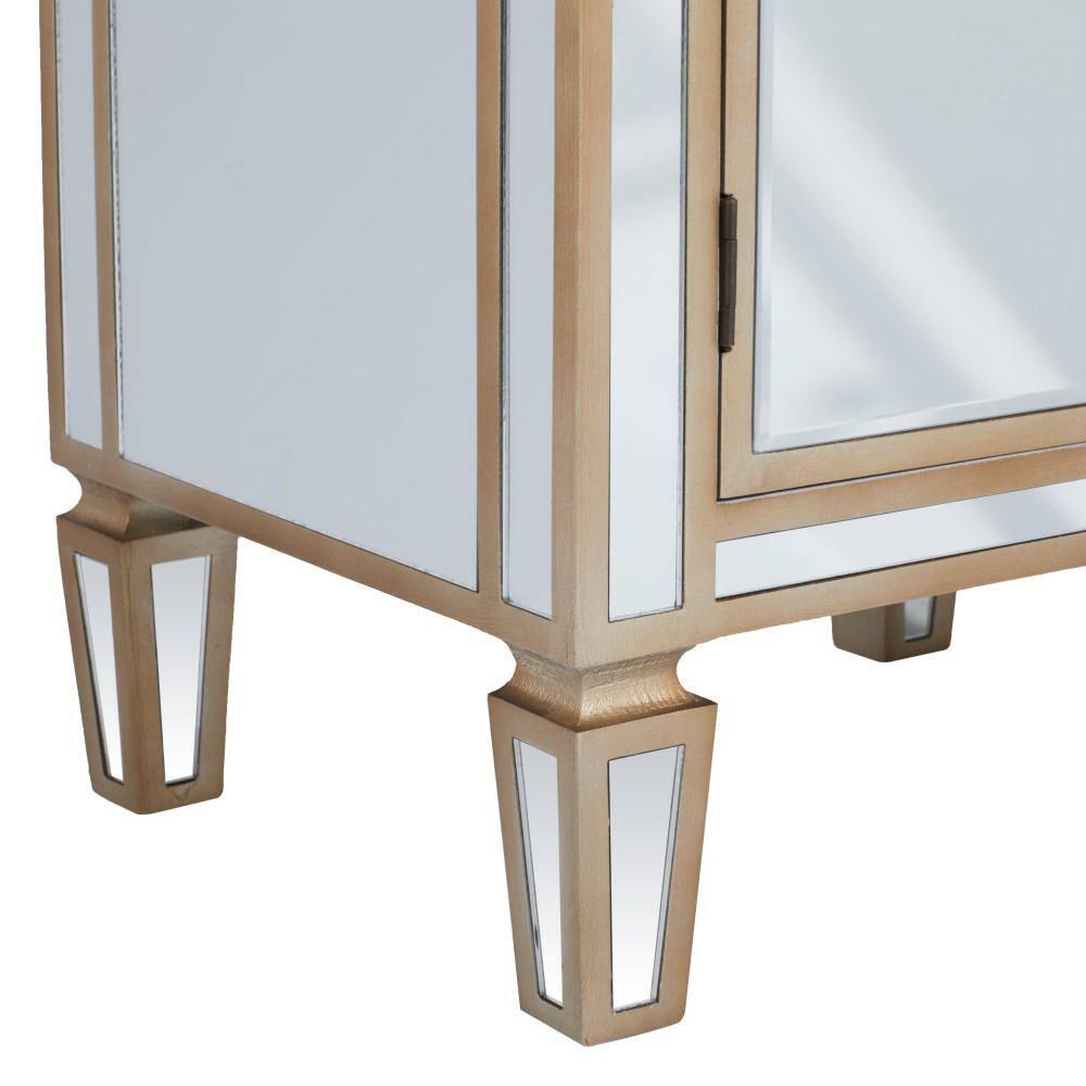 Mercer41 Alpena Glass Mirrored 1 Drawer and 1 Door Beige Cabinet
