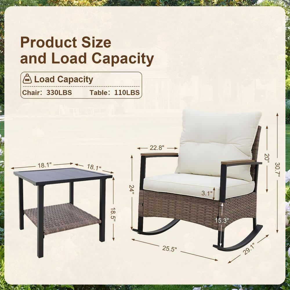EAGLE PEAK 2 - Person Outdoor Seating Group Outdoor Rocking Seating Group with Cushions, 3-Piece Outdoor Rocking Chairs Set With Table