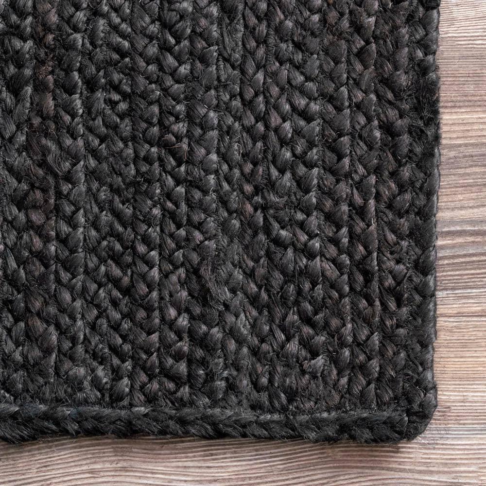 nuLOOM Rigo Hand Woven Jute Black 4' Farmhouse Round Rug