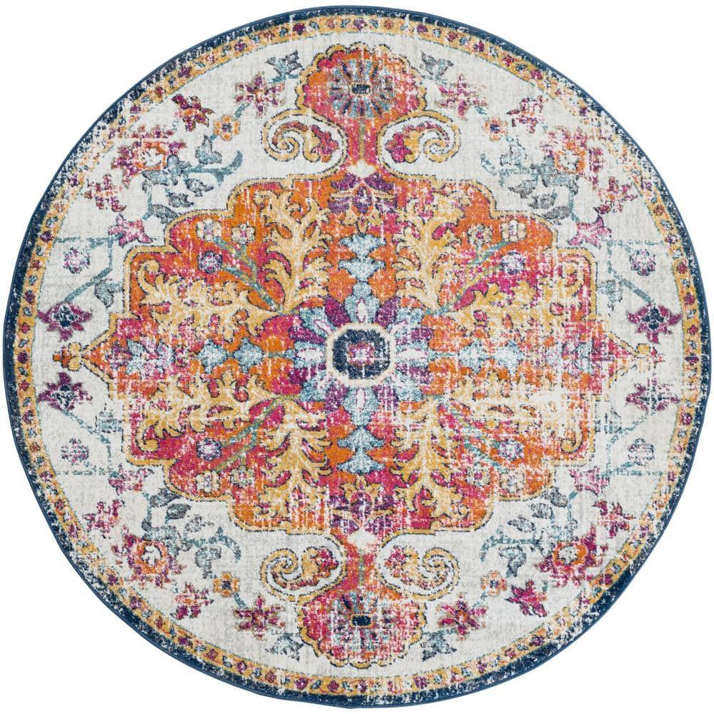 Livabliss 5'3" Round Abby Traditional Rugs Aqua: Medium Pile, Stain & Fade-Resistant, Polypropylene