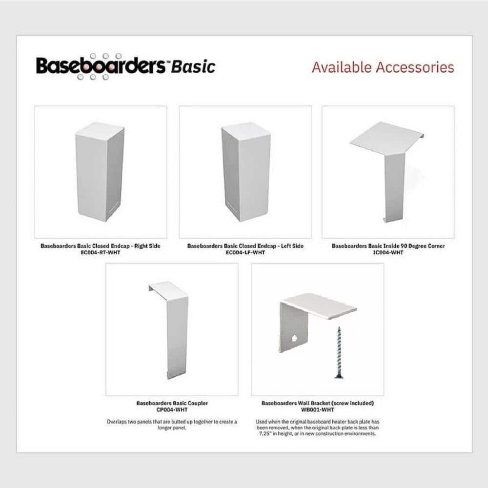 Baseboarders Baseboarders Basic Galvanized Steel Easy Slip-On Baseboard Heater Cover ONLY - White | ENDCAPS SOLD SEPARATELY