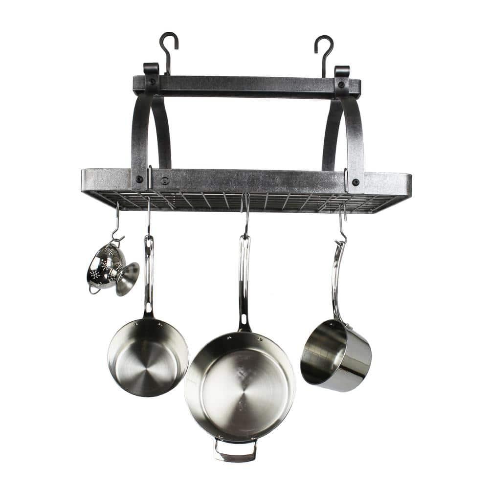 Hammered Steel Classic Rectangle Ceiling Pot Rack with Grid