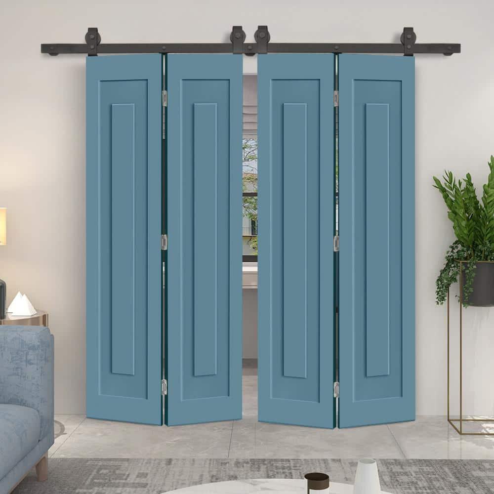 Calhome 3 PANEL Shaker Composite Double Bi-Fold Door with Sliding Barn Door Hardware Kit