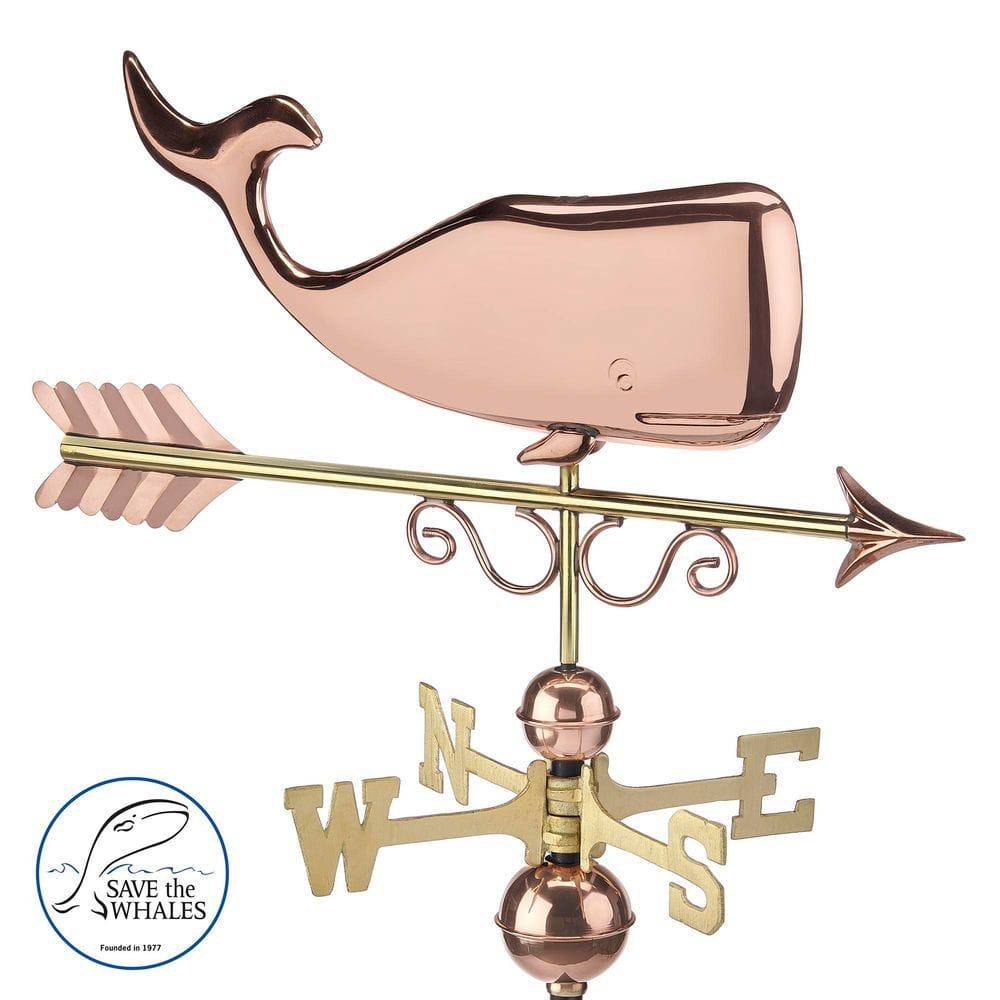 Save the Whales Pure Copper Weathervane- Good Directions: Outdoor Decorative Sculpture, 40" Max Height