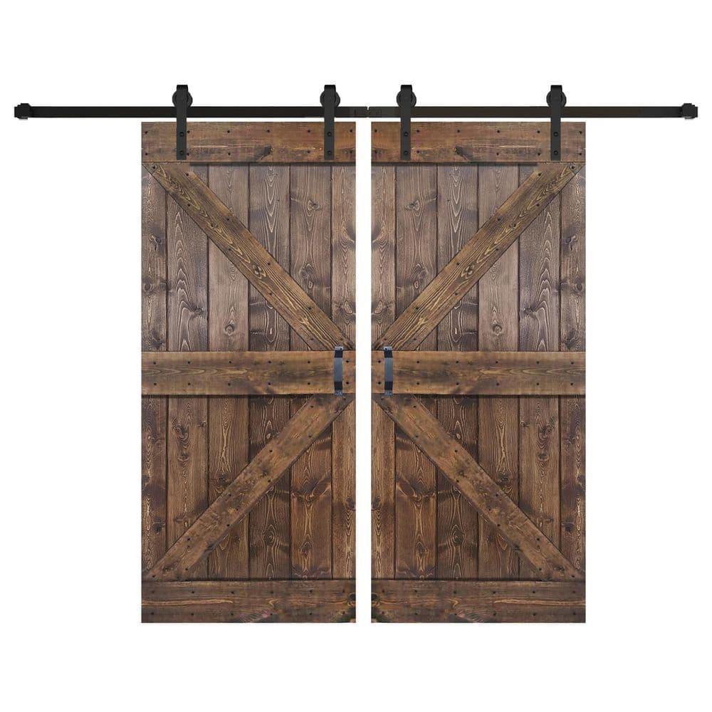 IsLife K Style Solid Core Wood Double Sliding Barn Door with Hardware Kit -Assembly Needed (Set of 2)