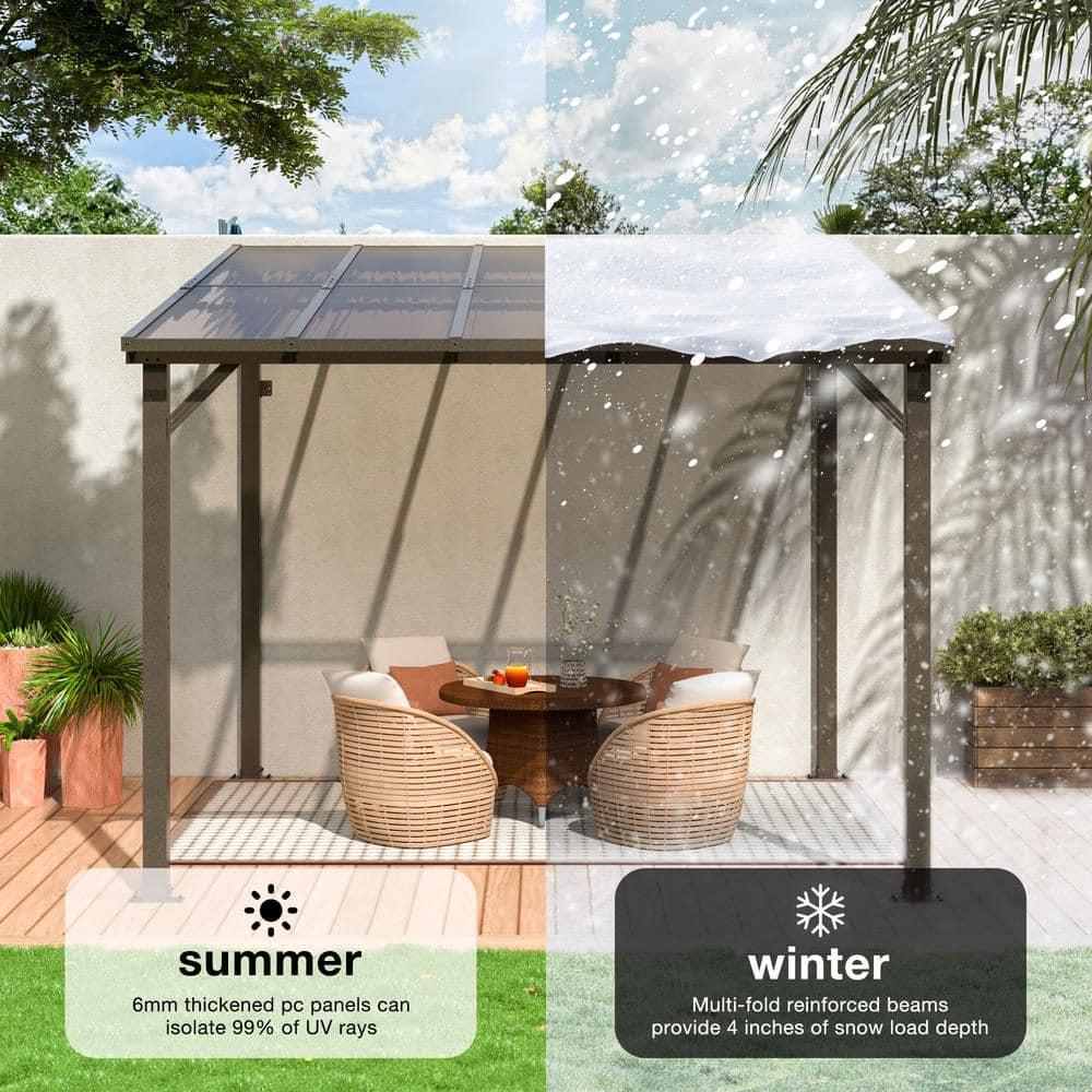 10' x 10' Black Aluminum and Polycarbonate Sloped Patio Gazebo