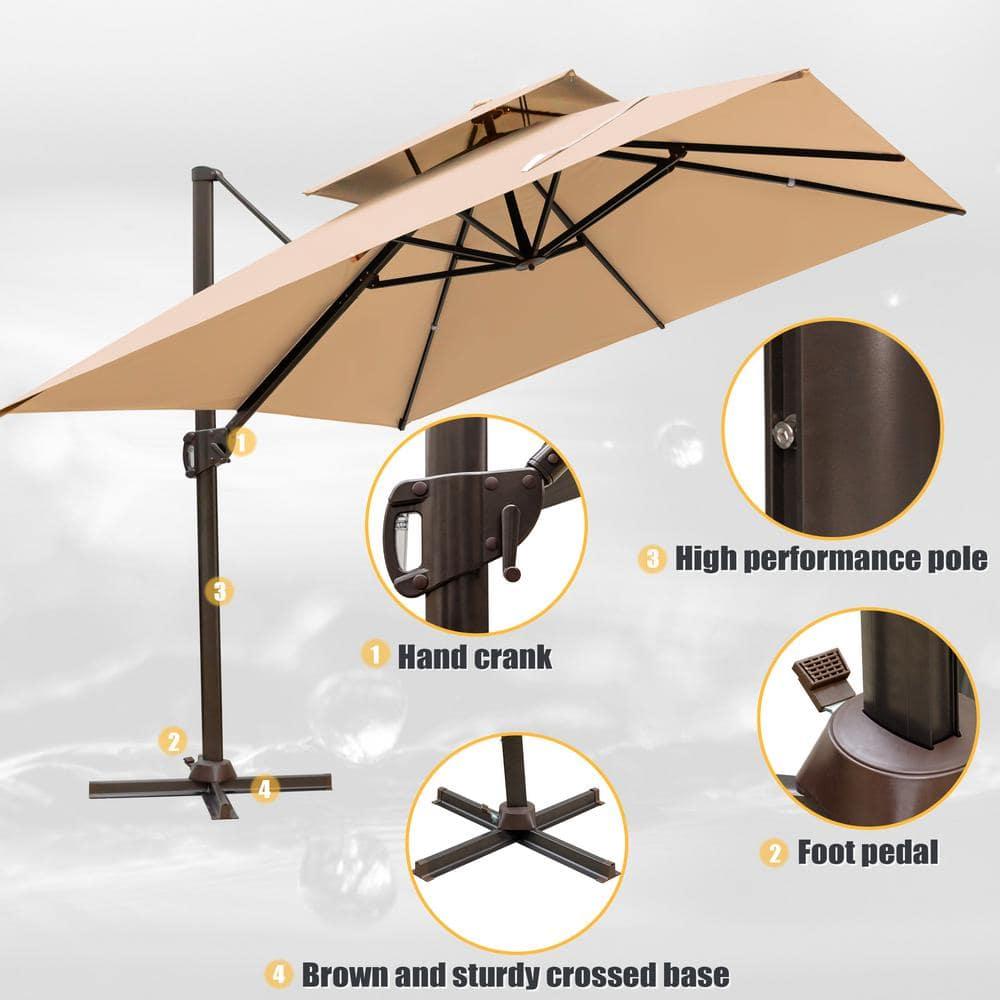 Pellebant Patio Deluxe 10 x 10 ft Tan Outdoor Square Double Top Cantilever Umbrella