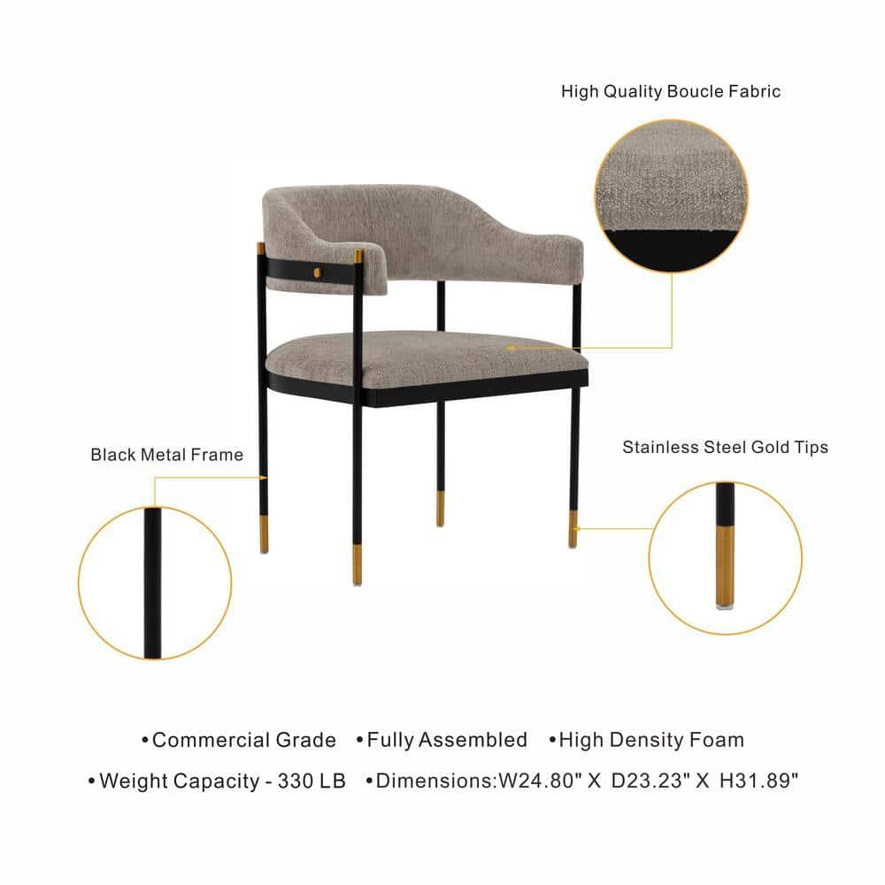Set of 2 Lia Modern Boucle Upholstered Dining Armchairs Stone Gray - Manhattan Comfort: Brushed Gold Accents, No Assembly Required