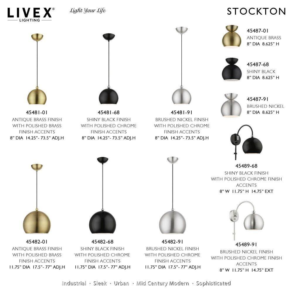 Livex Lighting Stockton 1 - Light Pendant in  Brushed Nickel/Polished Chrome