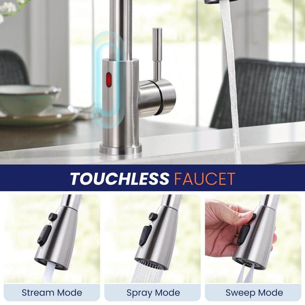 ARCORA Stainless SteelSingle Handle Pull-Down Sprayer Kitchen Faucet Set with Touchless Sensor