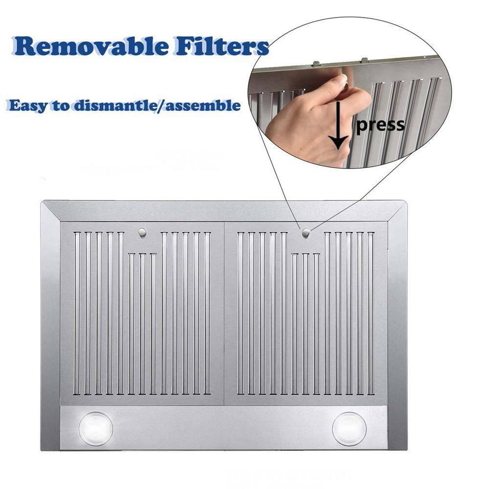 30 inch Wall Mount Range Hood Stainless Steel 350 Cfm Cooking Stove Vented LED Lamp 3 Speed Black