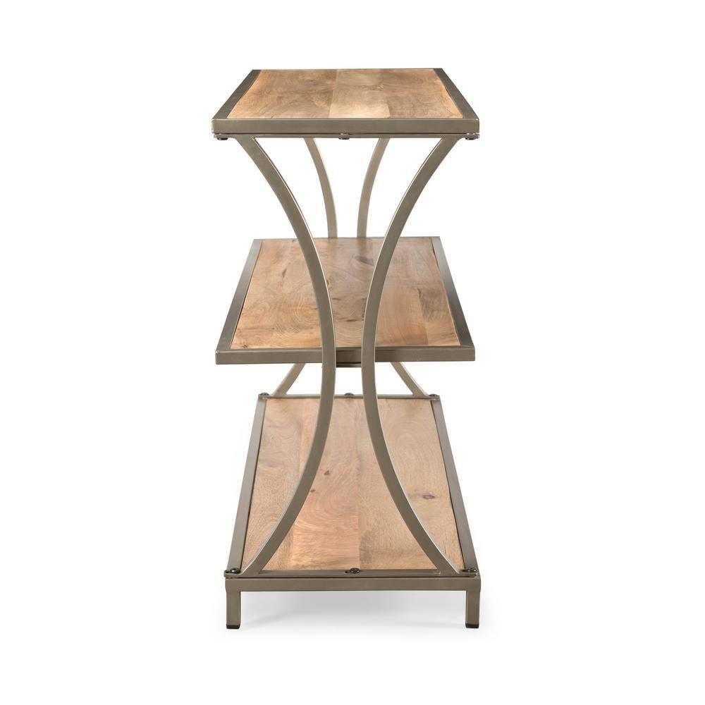 Noble House Ayaan Modern Industrial Handcrafted Mango Wood Console Table, Natural Finish and Silver