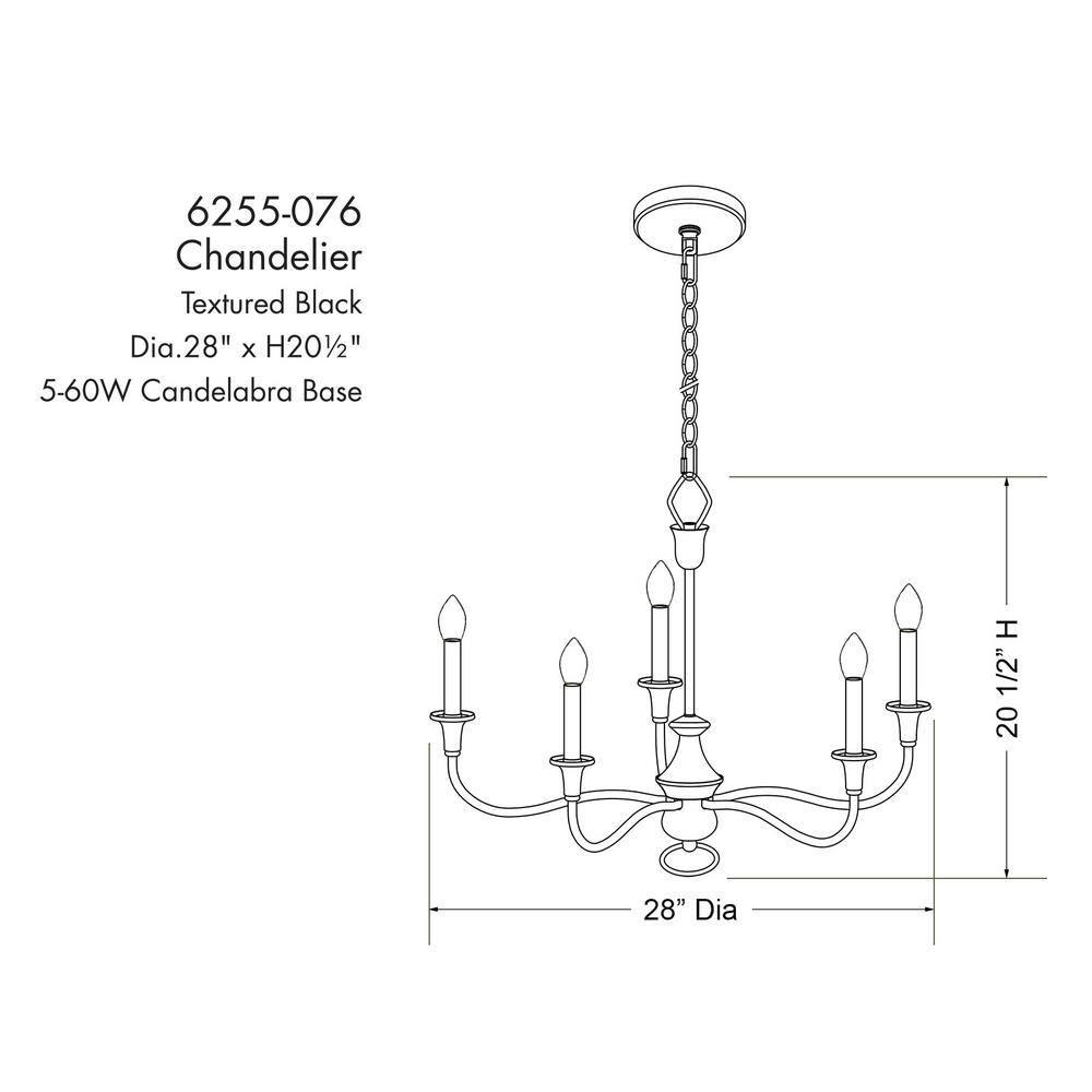 Halifax Textured Black 5-Light Candelabra Chandelier