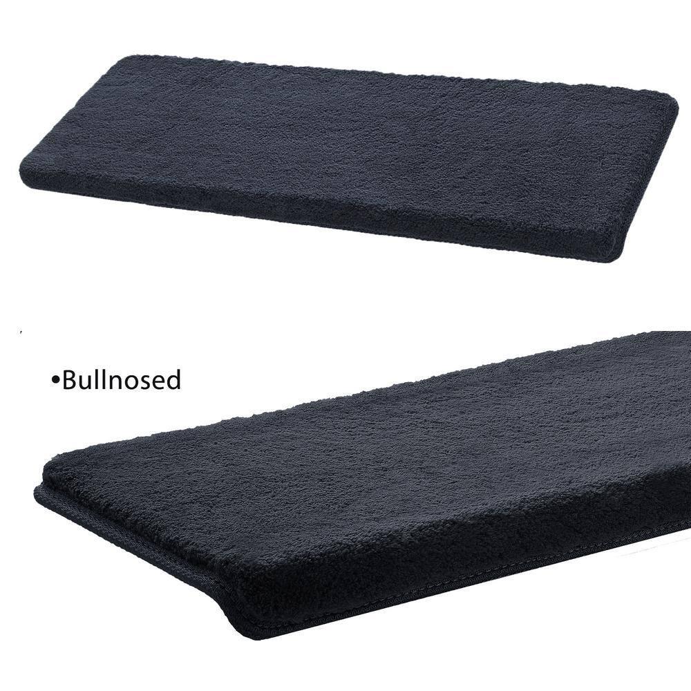PURE ERA Non-Slip Ultra Plush Soft Bullnose Carpet Stair Treads Set of 14 Tape Free Washable Self Adhesive Dark Grey 9.5" x 30"x1.2"