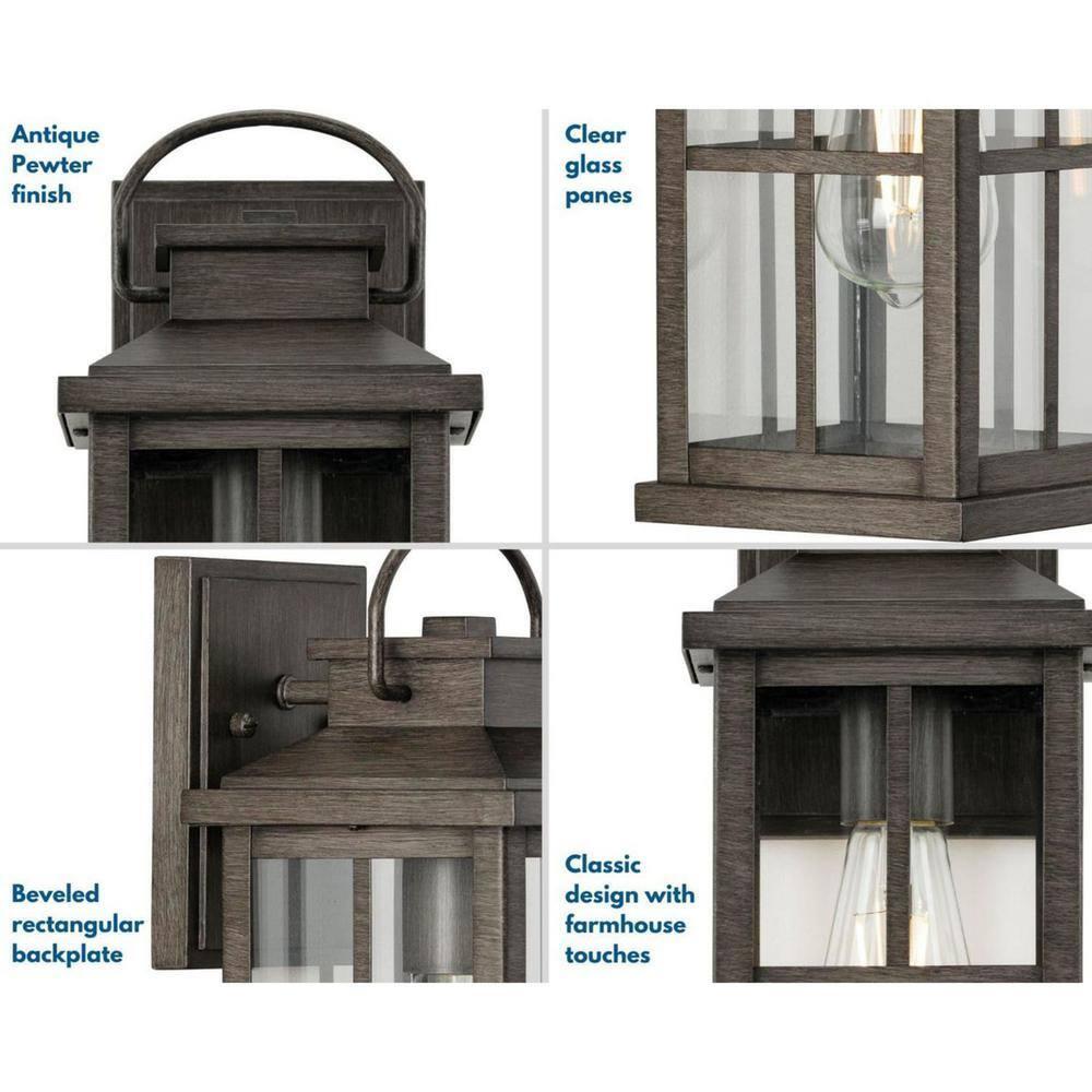 Progress Lighting Williamston 1-Light Antique Pewter Outdoor Wall Lantern with Clear Glass