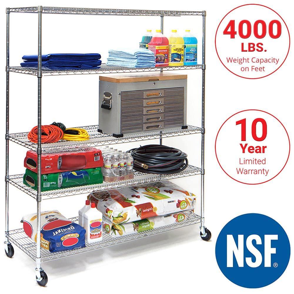 UltraDurable 24" D 5-Tier NSF-Certified Steel Shelving with Wheels