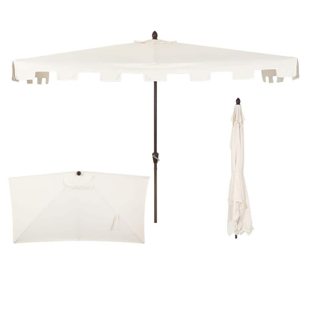 JONATHAN Y Sidney 9 ft. Classic MidCentury Rectangular Half Market Patio Umbrella with Crank, Wind Vent and UV Protection in Cream/White