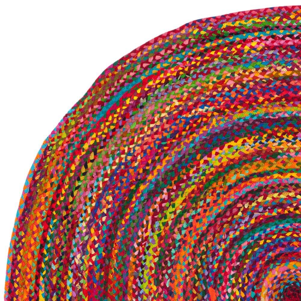 Braided BRD210 Hand Woven Area Rug - Red/Multi - 4' Round - Safavieh.