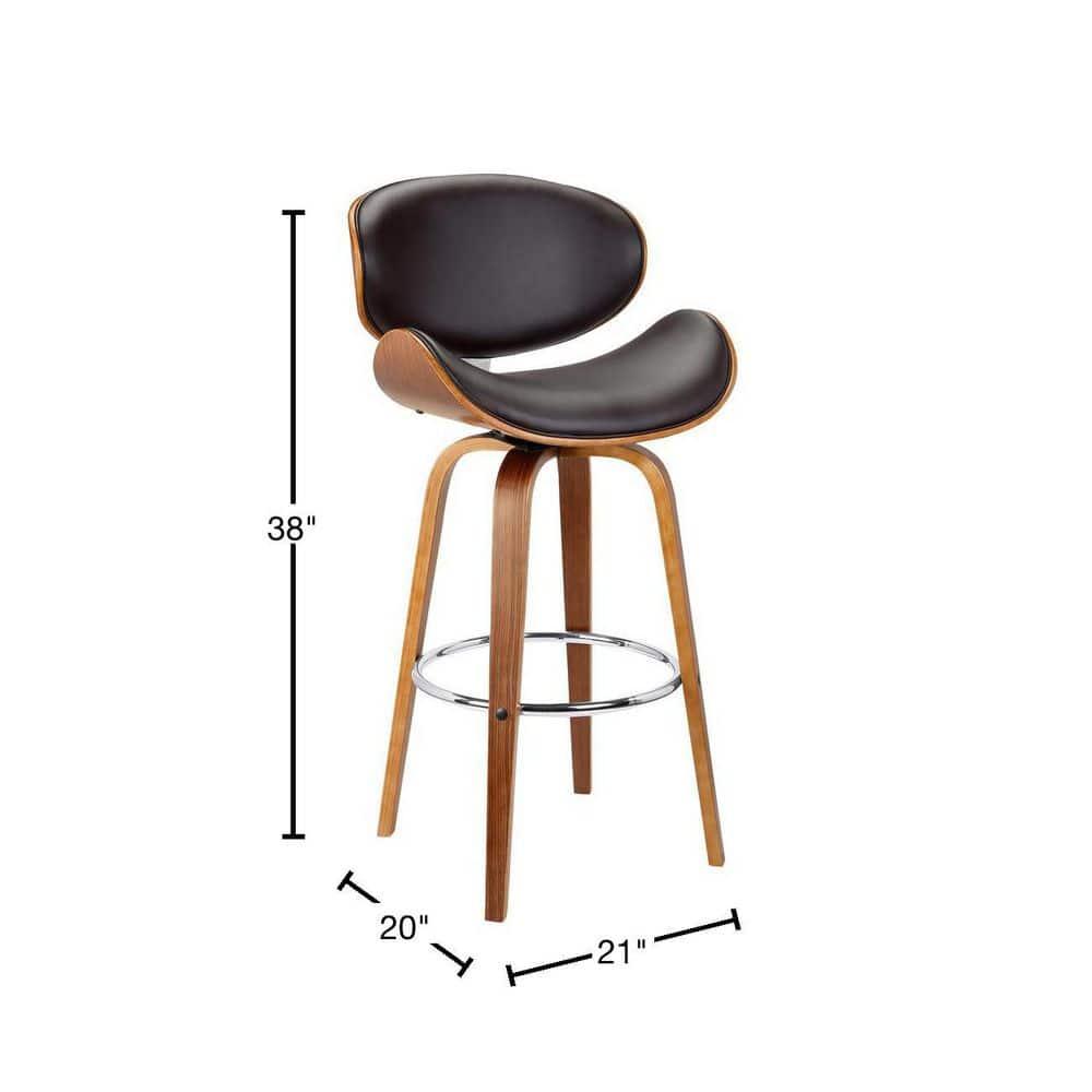 Armen Living Indoor Solstice Adjustable Black Faux Leather Swivel Barstool With Black Powder Coated Finish and Gold Accents
