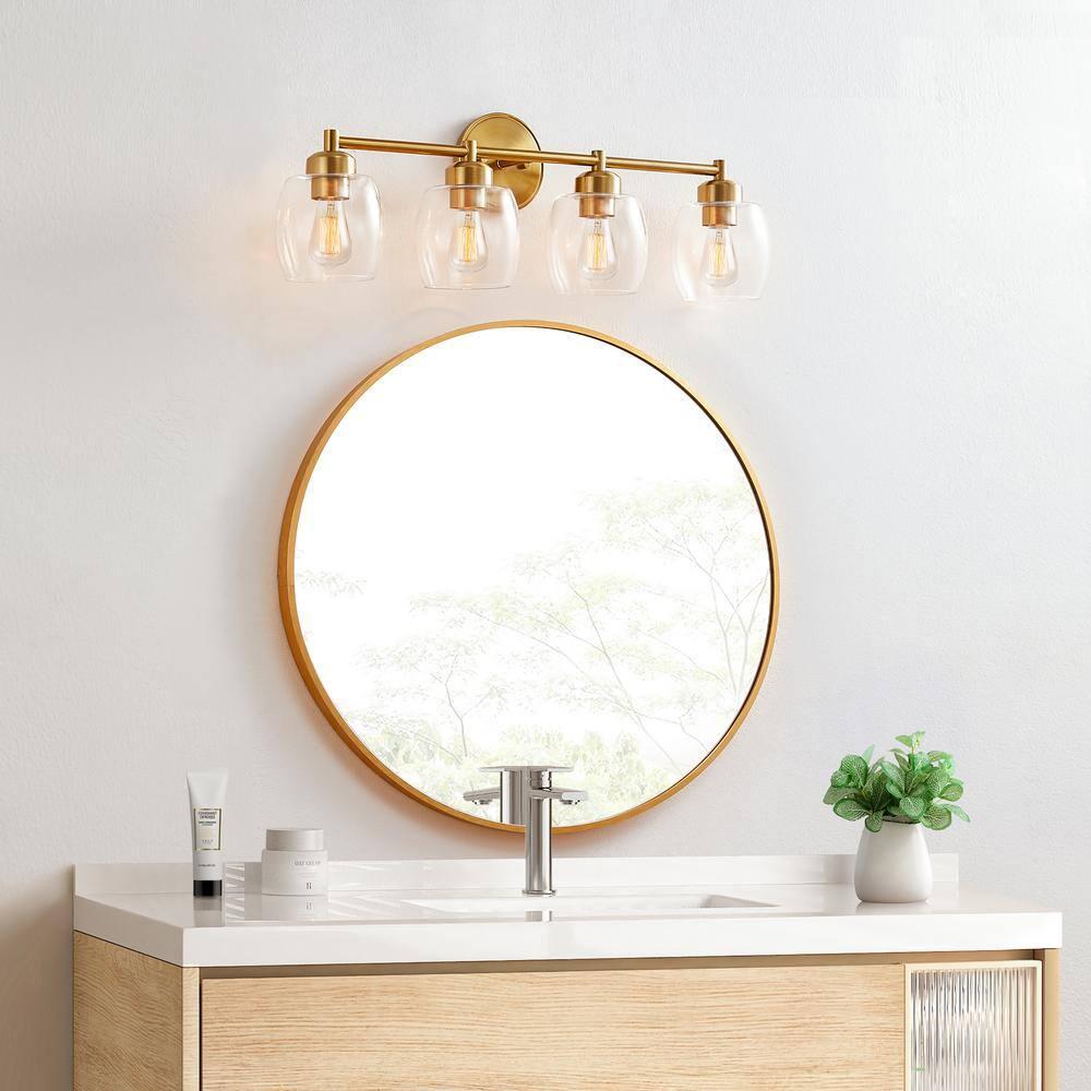 KAWOTI 4-Light Bathroom Light Fixtures, Antique Brass Vanity Wall Lamps over Mirror Bedroom Living Room Hallway