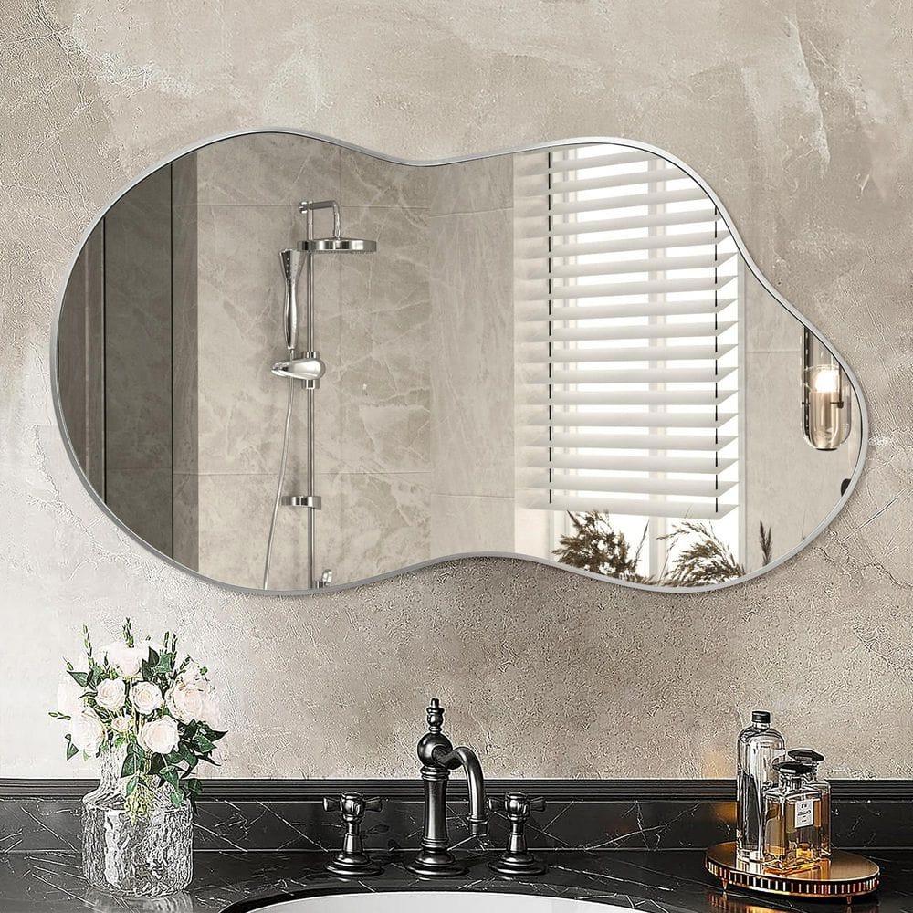 36 in. W. x 20 in. H Irregular Silver Aluminum Alloy Framed Wall Mirror Asymmetrical Wall Mirror