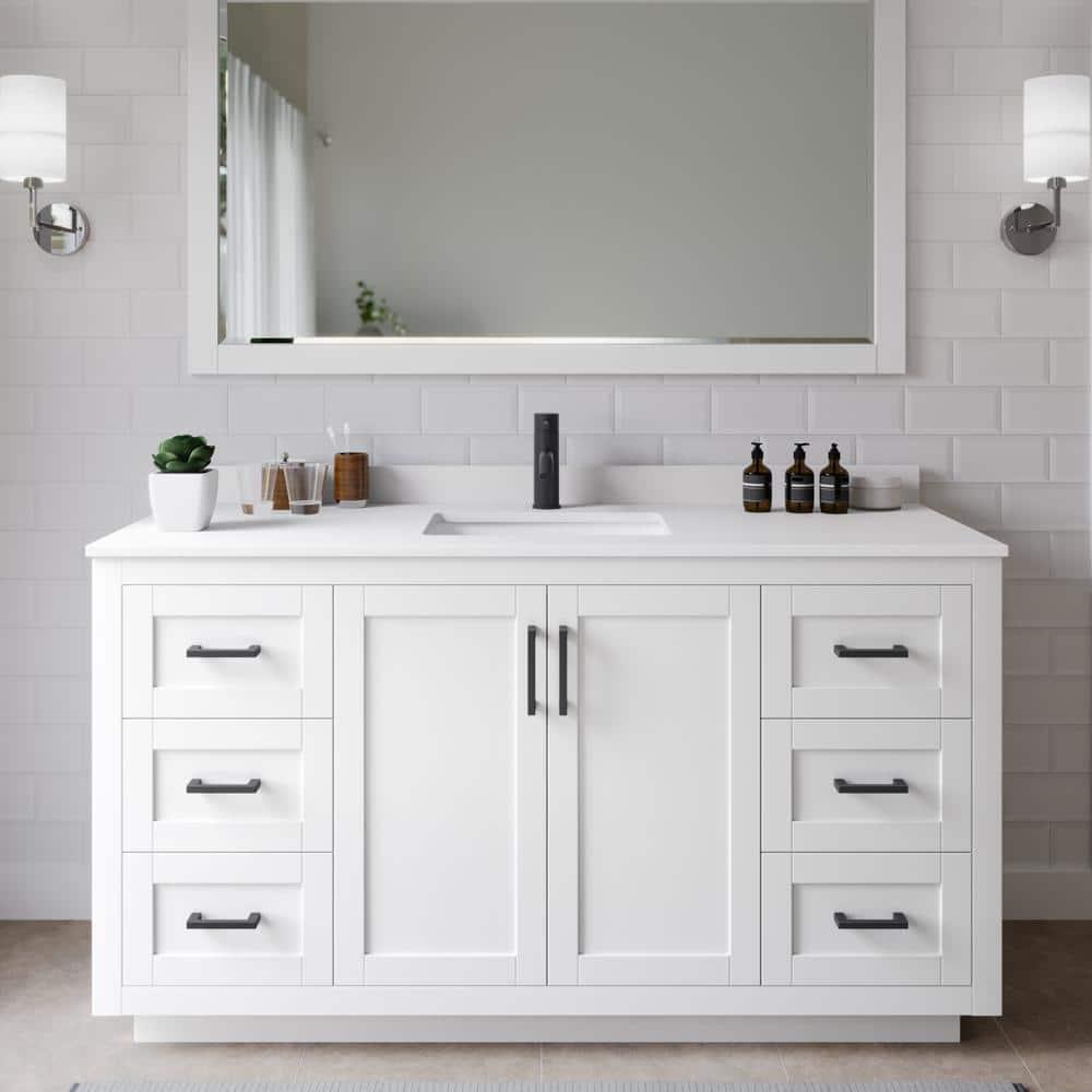 Wyndham Collection Miranda 60" Freestanding Single Bathroom Vanity with Cultured Marble Top with 58" Mirror