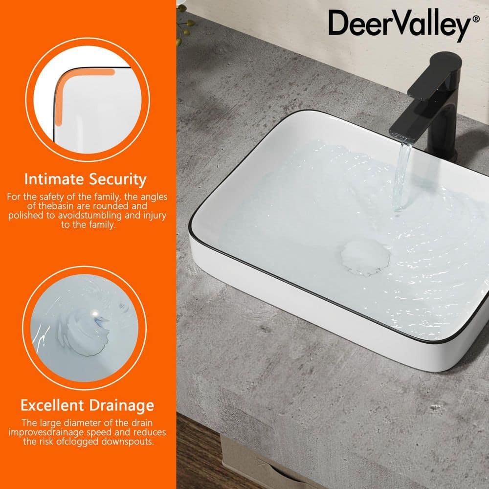 Ally 16 in. Rectangular Bathroom Ceramic Semi-Recessed Vessel Sink White Art Basin