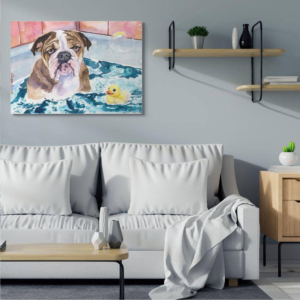Stupell Industries English Bulldog In Bathtub Rubber Duck Bubbles Canvas Wall Art, 36 x 48, Design by George Dyachenko