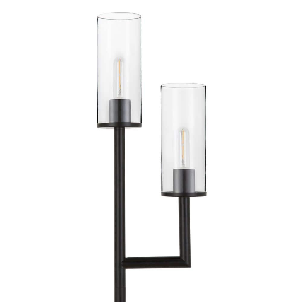 Evelyn&Zoe Traditional 2-Light Torchiere Floor Lamp with Clear Glass Shades
