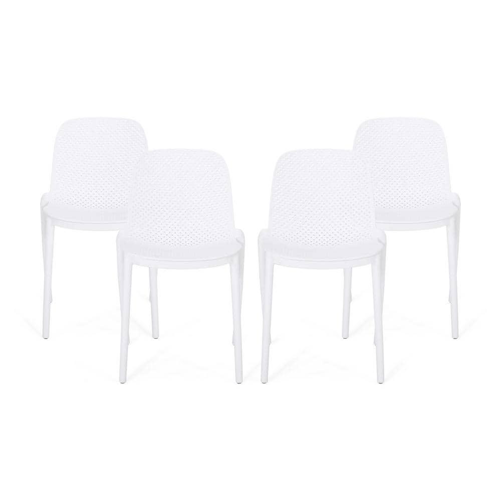 Noble House Ivy Stacking Plastic Patio Dining Side Chair in Black (Set of 4)