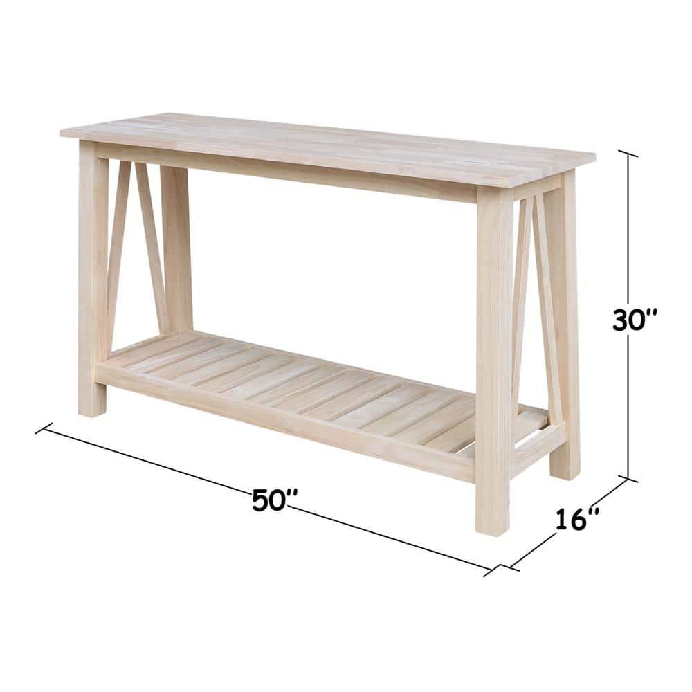 Surrey Console Sofa Table Unfinished - International Concepts: Hardwood, Rectangular, Fixed Shelf