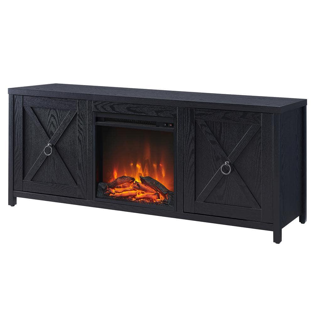Evelyn&Zoe Granger Rectangular TV Stand with Log Fireplace for TV's up to 65", Black