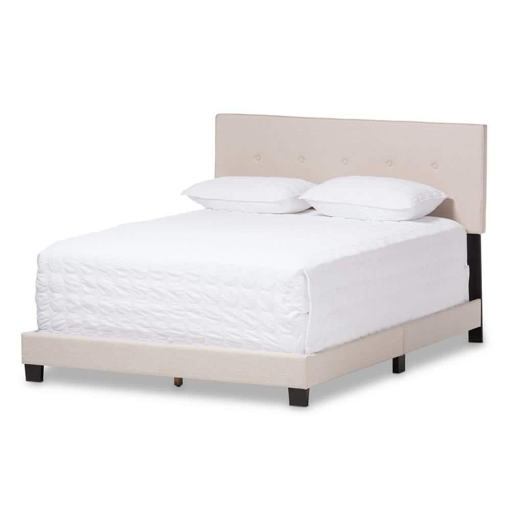 Full Hampton Modern and Contemporary Fabric Upholstered Bed Light Beige - Baxton Studio: Polyester, Rubberwood Frame, MDF