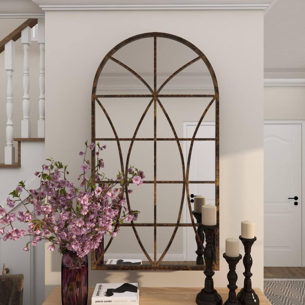 One Allium Way® Metal Window Pane Inspired Room Wall Mirror with Arched Top
