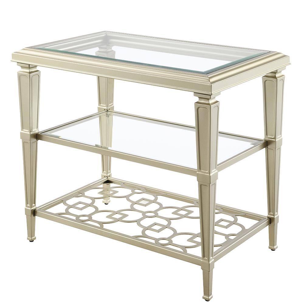 ACME Zaba Metal and Tempered Glass Rectangular End Table in Silver and Clear