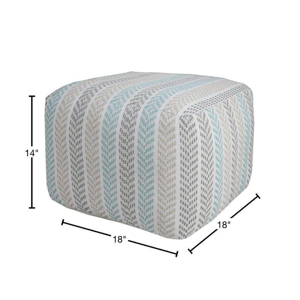 LR Home Small Chevron Indoor Square Pouf, Beige/Turquoise, 18" x 18" x 14"