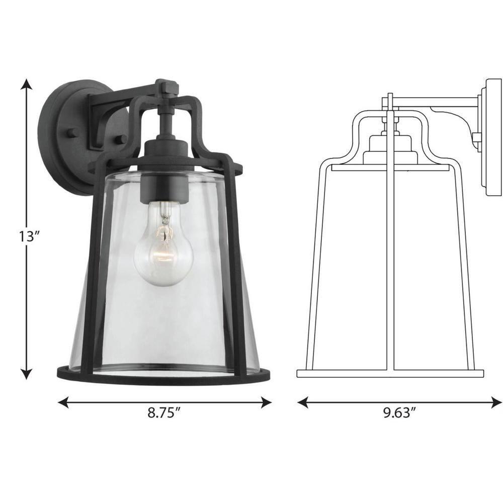 Progress Lighting Benton Harbor 1-Light Wall Lantern in Black with Clear Glass Shade