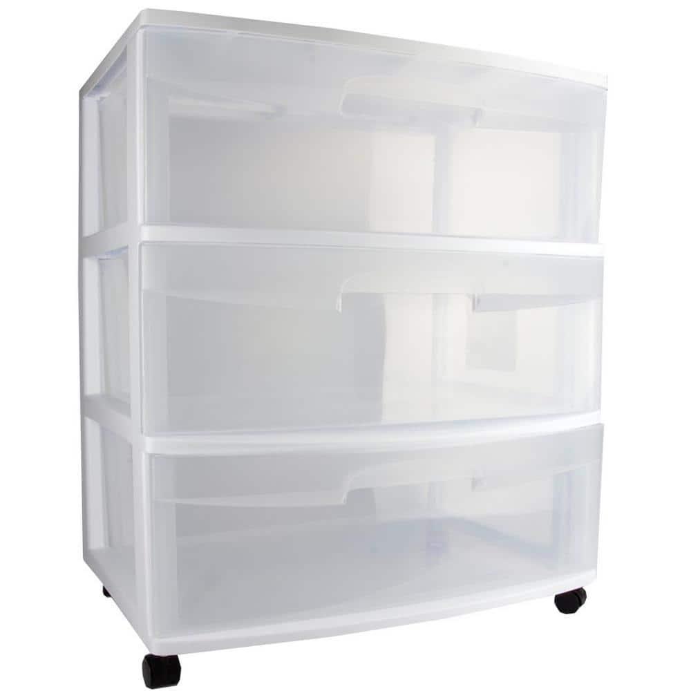 Sterilite Sterilite At Home 3 Drawer Wide Storage Cart Container with Casters (Set of 4)