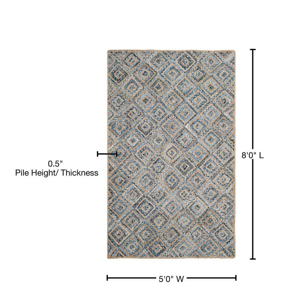 SAFAVIEH Cape Cod Alayna Braided Geometric Jute Area Rug, 5' x 8', Natural/Blue
