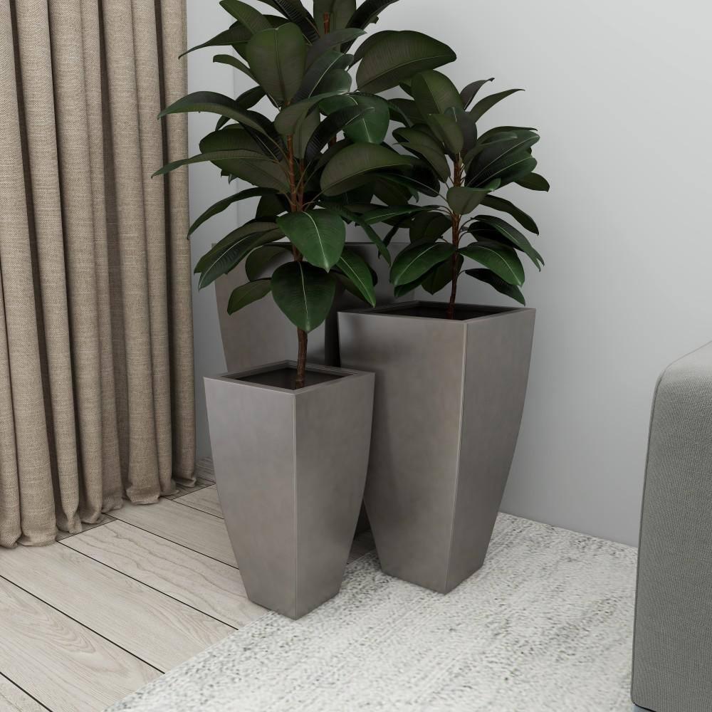 DecMode Grey Contemporary Oversized Metal Planter with Cement Hue, Set of 3, 20", 25", 30"H