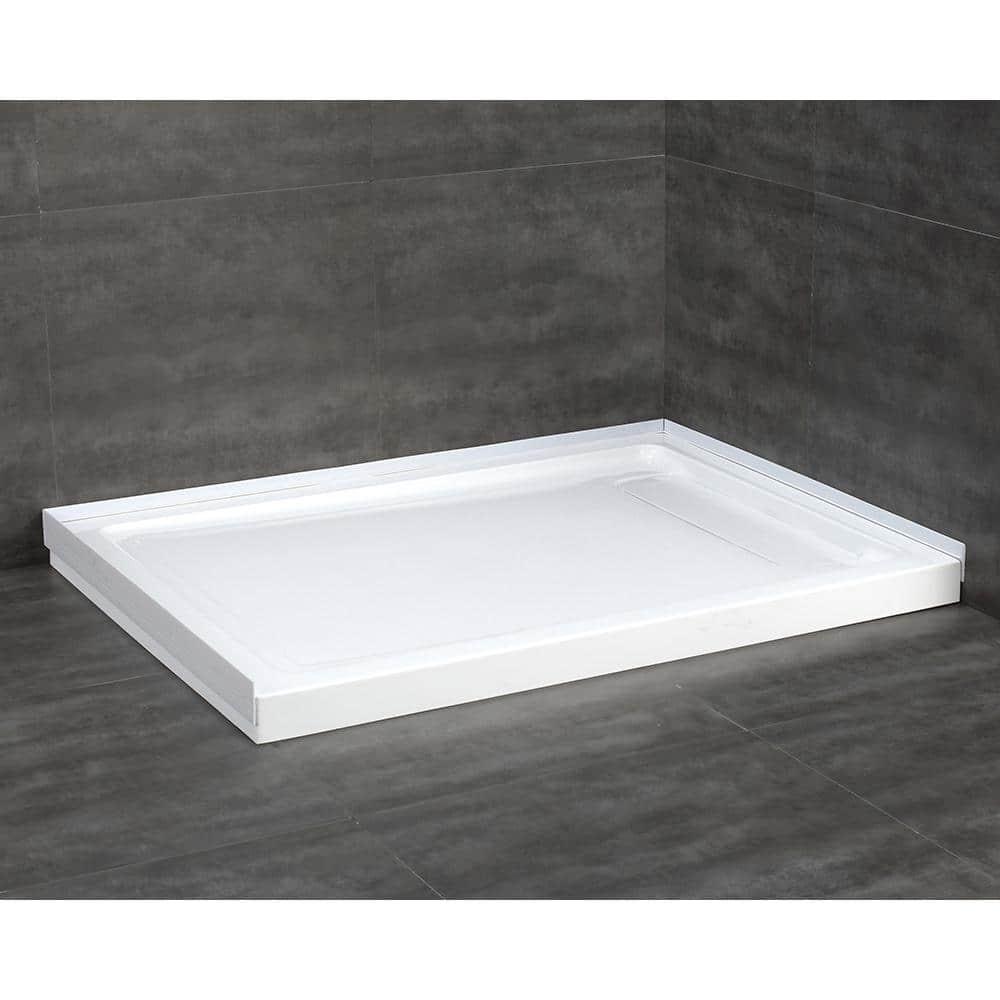 OVE Decors 48" x 32" Rectangle Shower Base Pan, White Acrylic, Hidden Side Drain, Reversible Design