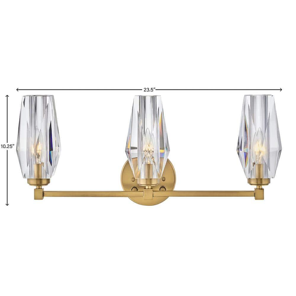 Hinkley Ana 3-Light Bath Vanity w/ Faceted Heavy-Cut Diamond-Shaped Crystal Shades - Heritage Brass