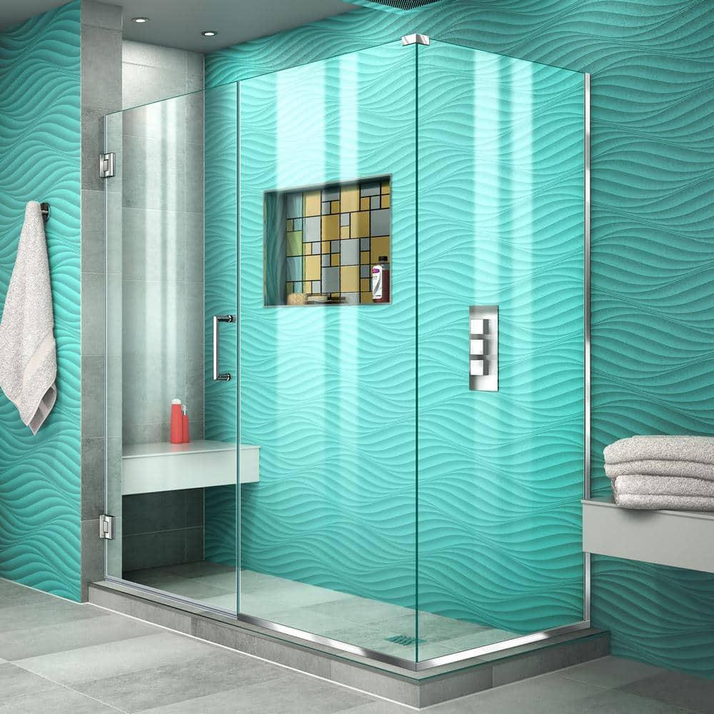Unidoor Plus 60" W x 34" D x 72" H Frameless Rectangle Shower Enclosure with Fixed Panel