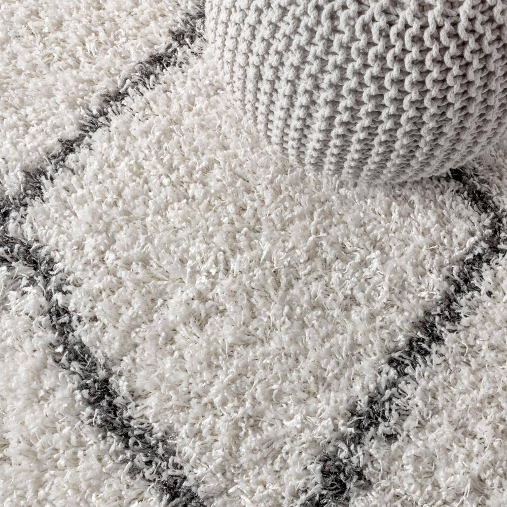 5'x8' Mercer Shag Plush Tassel Moroccan Geometric Trellis Area Rug, Cream/Grey - JONATHAN Y