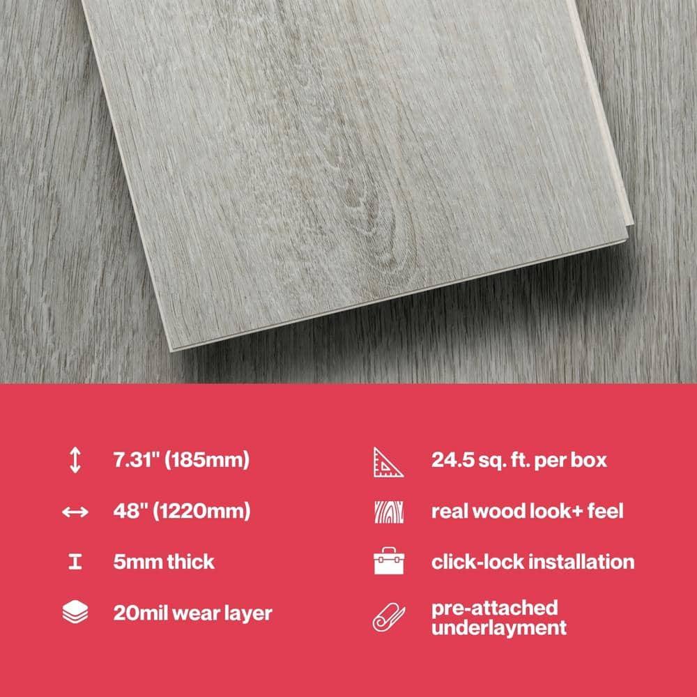 MaxCore Pro 20mil x 7.3" W x 48" L Click Lock Luxury Vinyl Plank Flooring