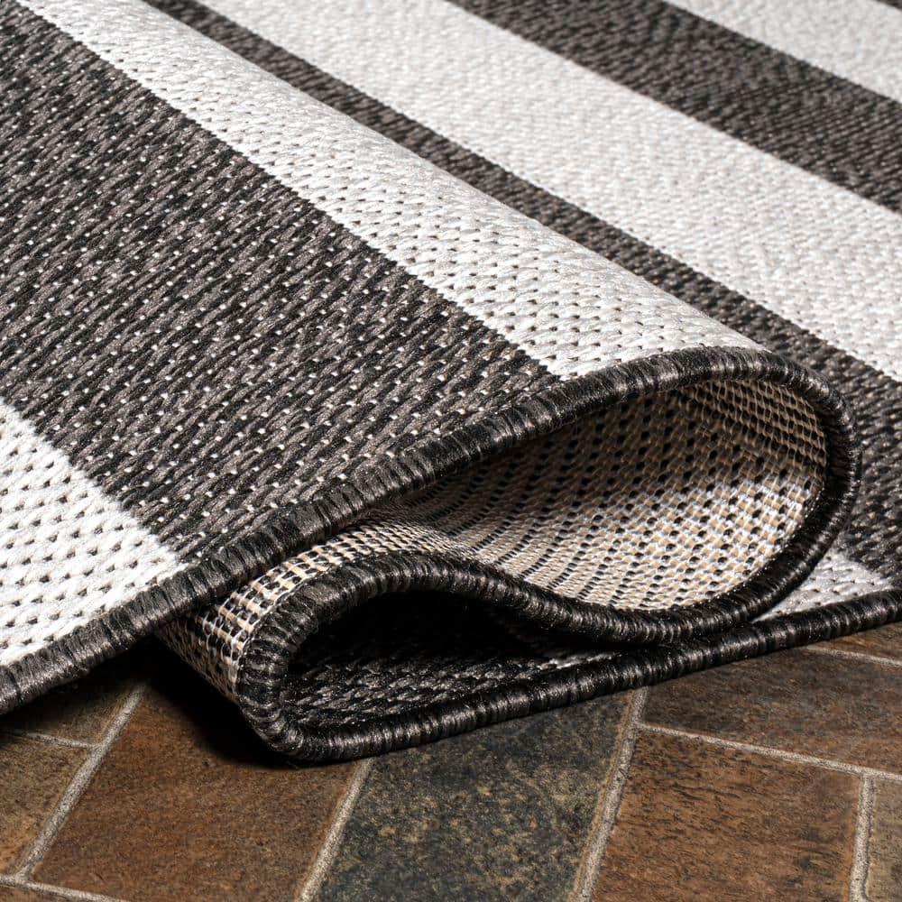 2' x 8' Negril Two-Tone Wide Stripe Indoor/Outdoor Runner Rug, Black/Cream - JONATHAN Y