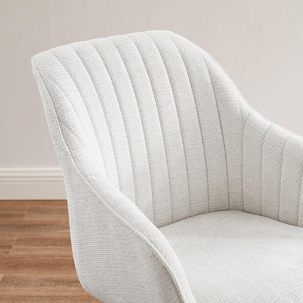 Off-White Fabric and Wood Swivel Accent Chair