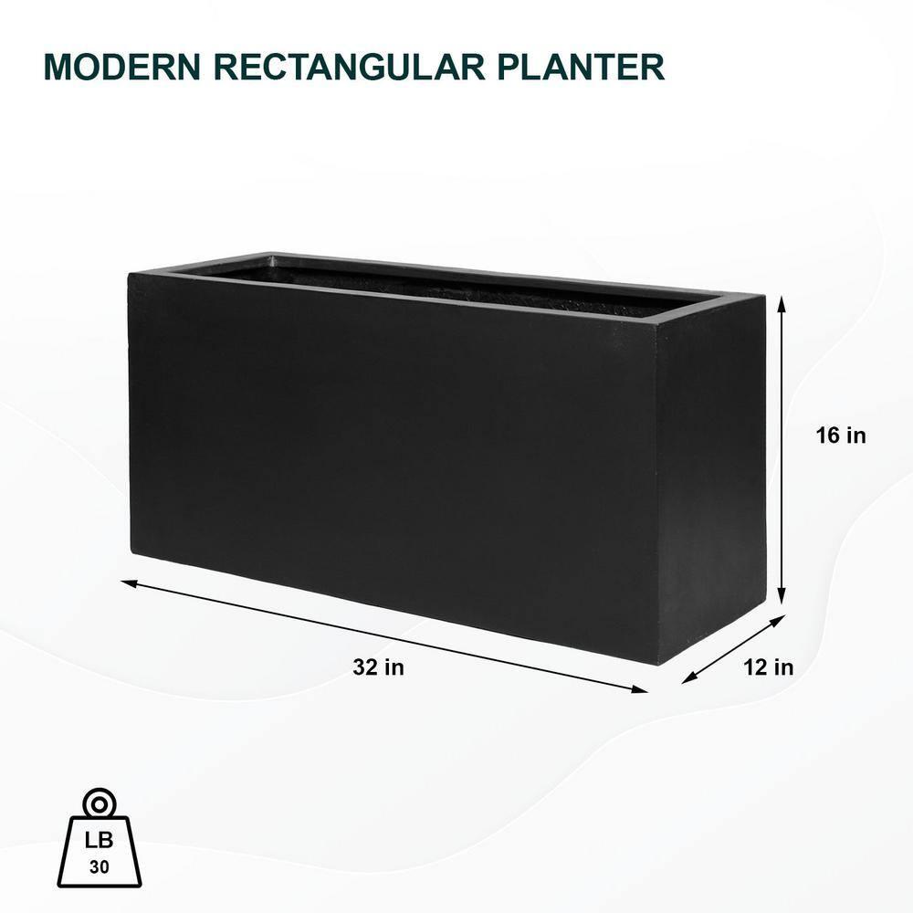Pottery Pots USA Inc. Pottery Pots Jort Small Fiberstone Indoor Outdoor Modern Rectangle Planter, 16 Inch Tall Black 32"