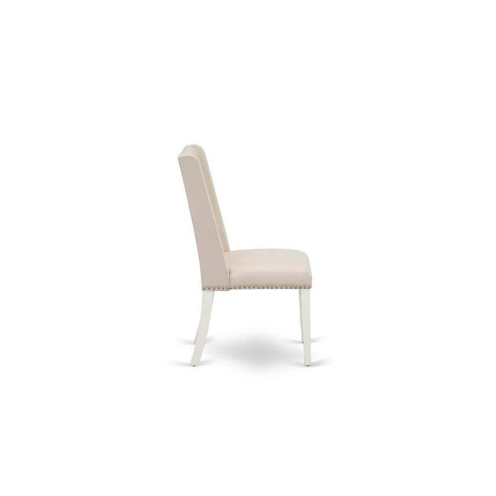 East West Furniture Antique 3-piece Dining Set with Fabric Seat in Linen White